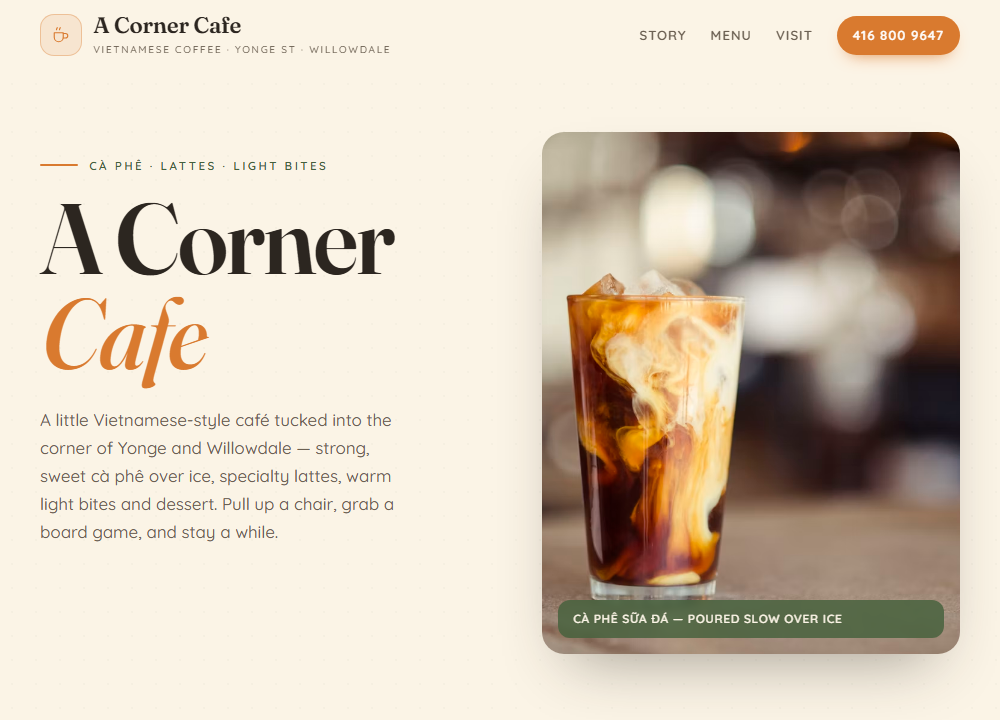 A Corner Cafe website preview