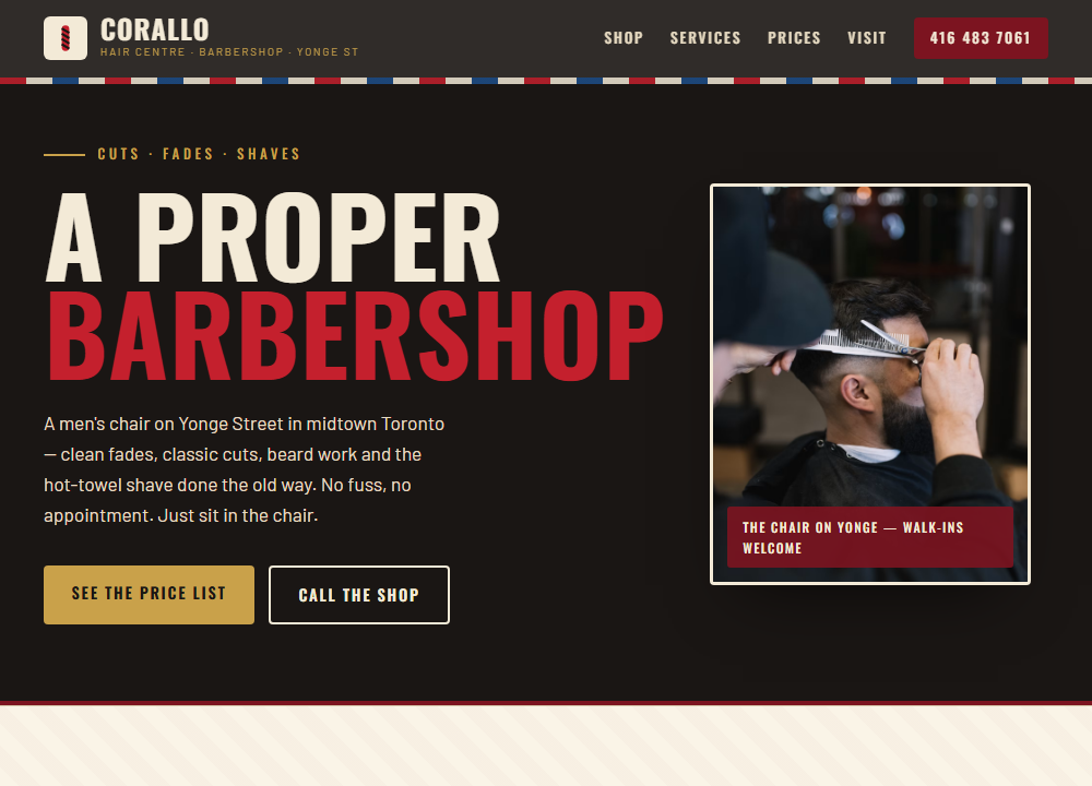 Corallo Hair Centre website preview