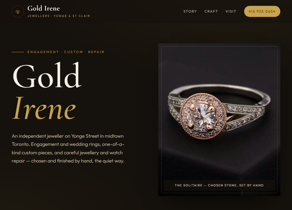 Gold Irene Jewellers website preview