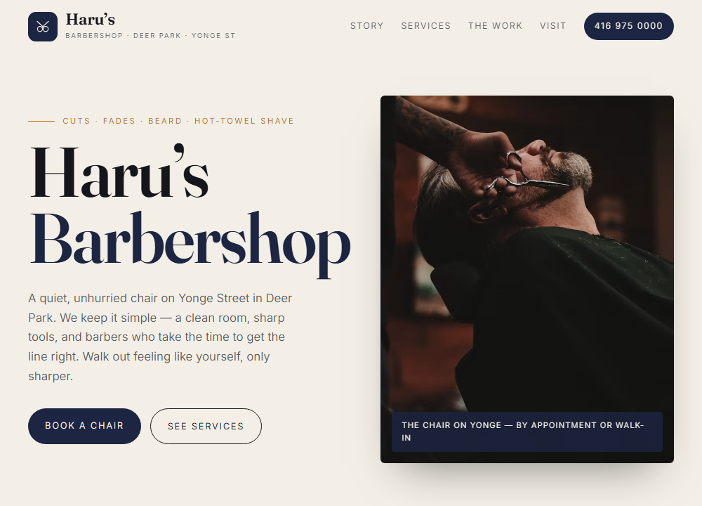 Haru's Barbershop website preview