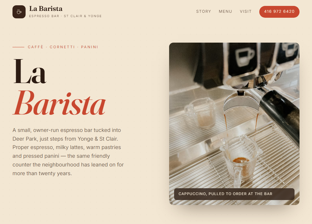 La Barista Cafe website preview