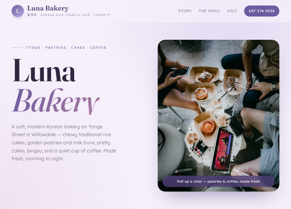 Luna Bakery website preview