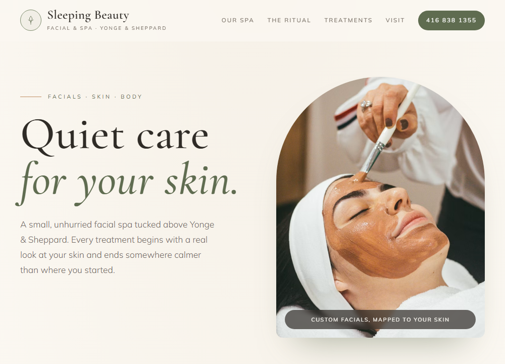 Sleeping Beauty Facial & Spa website preview