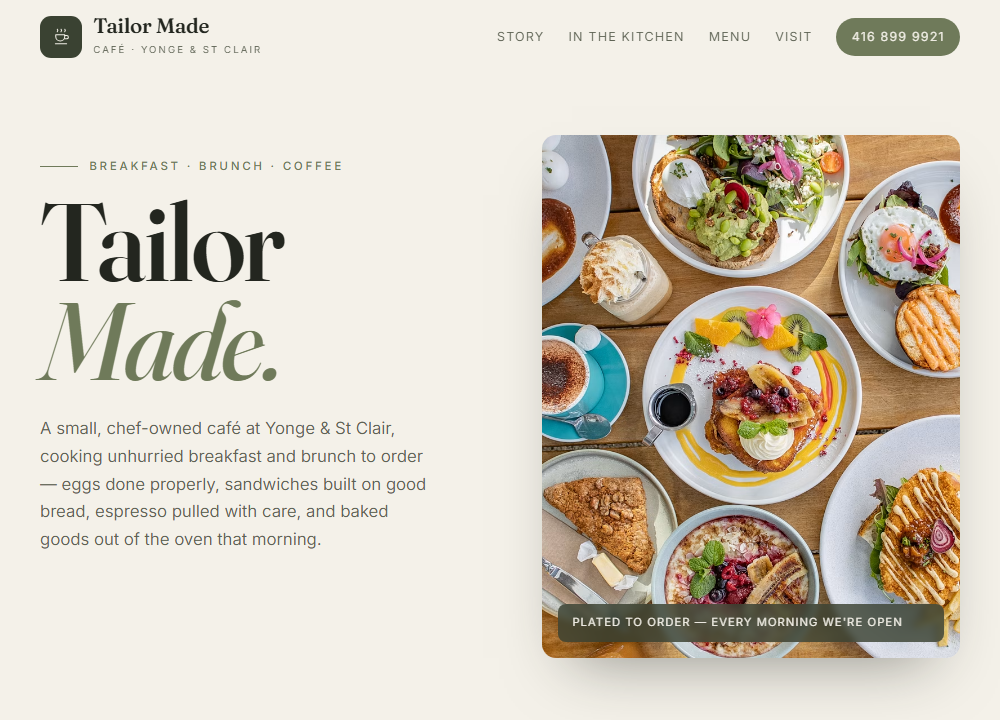 Tailor Made Cafe website preview