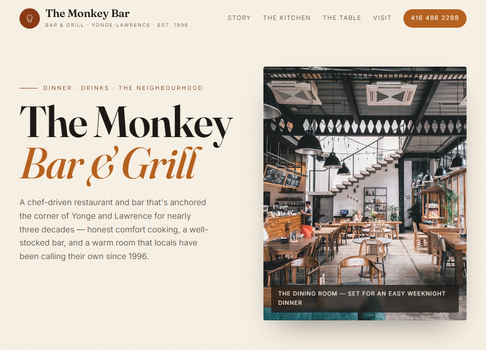 The Monkey Bar & Grill website preview