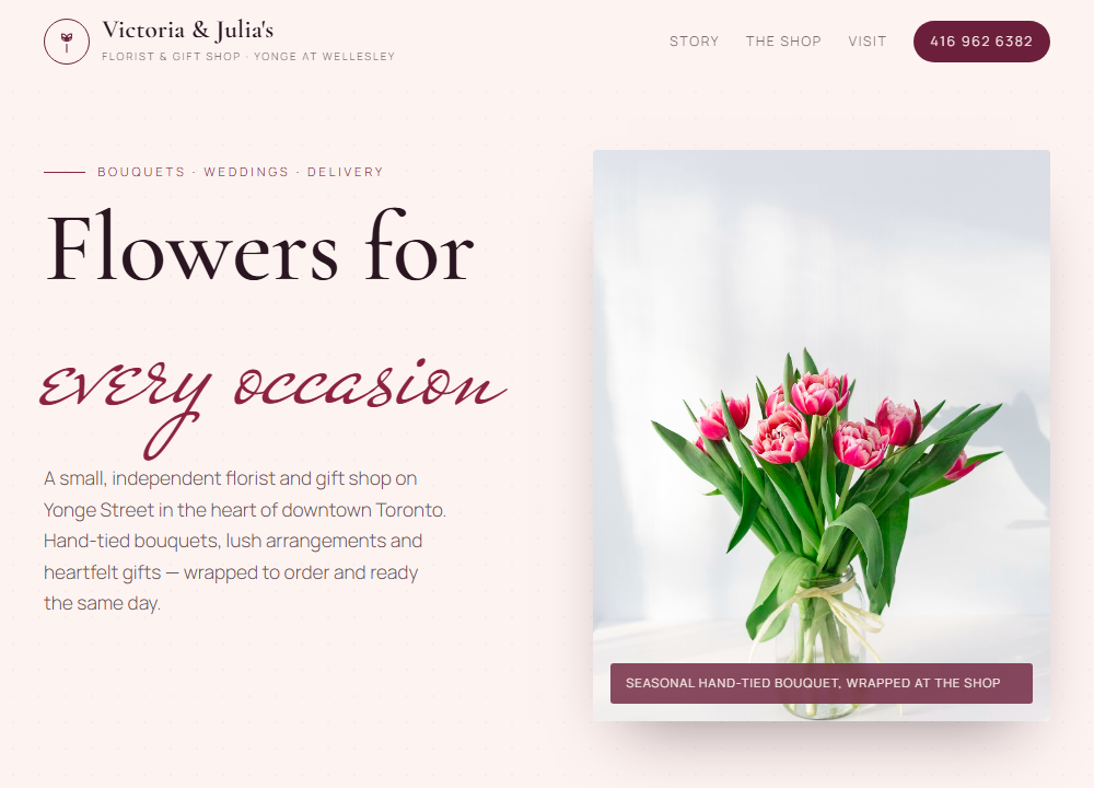 Victoria & Julia's Flowers website preview