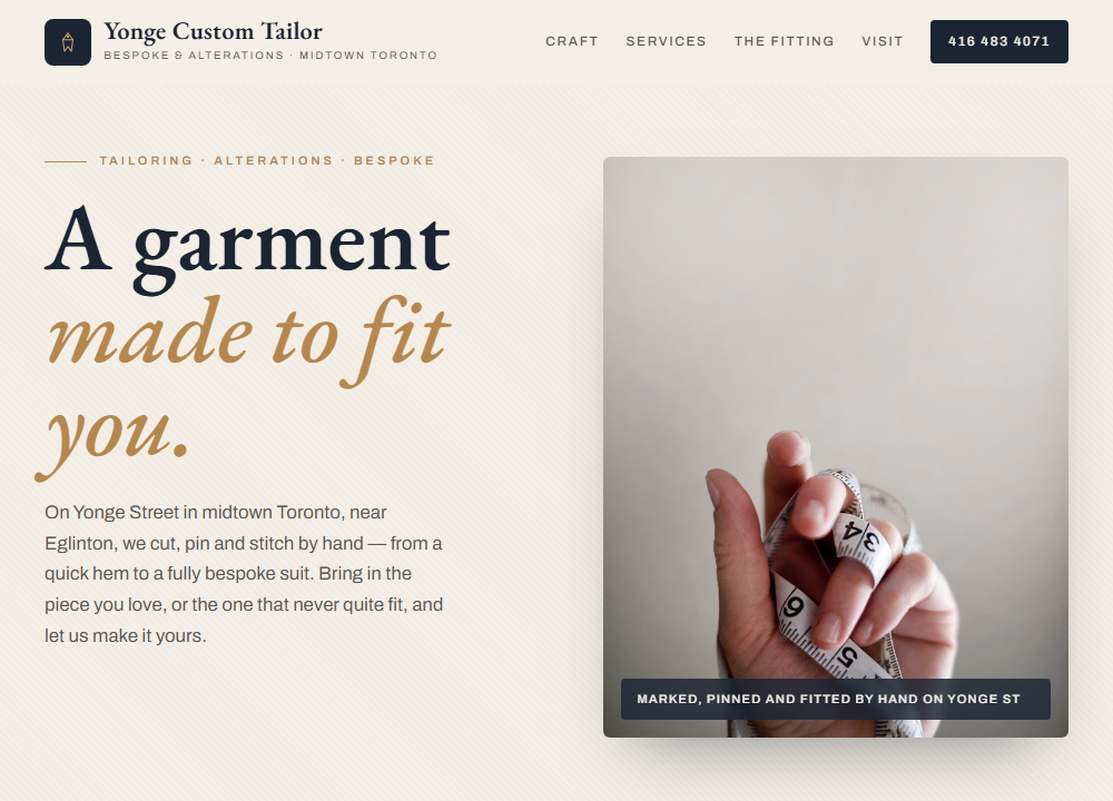 Yonge Custom Tailor website preview