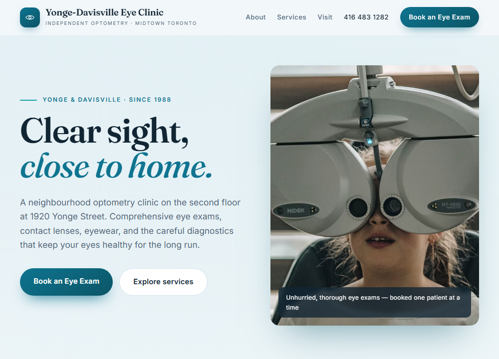 Yonge-Davisville Eye Clinic website preview
